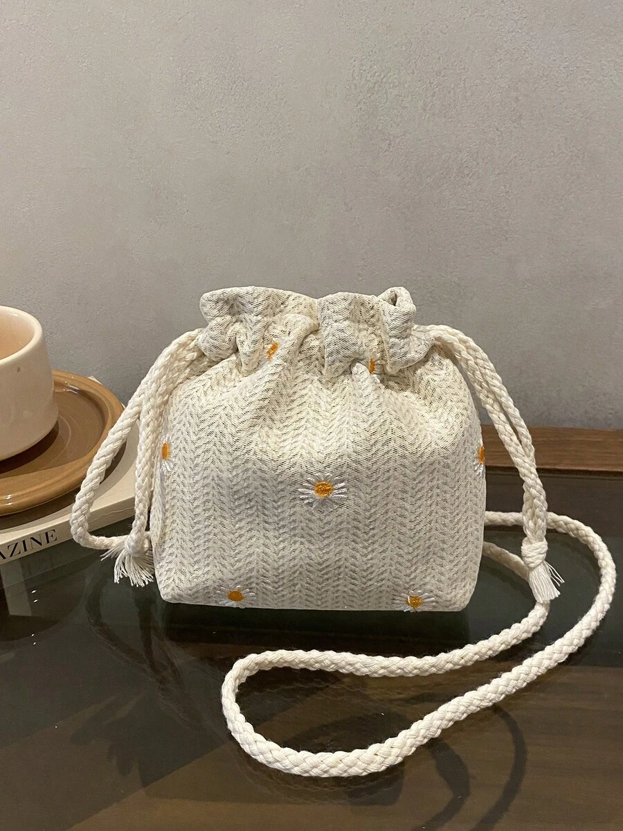 1个女童雏菊抽绳可爱斜挎包，适合春夏日常及度假使用 - 彩色 - 查看 1