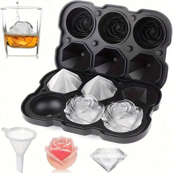 1 khay làm đá hình hoa hồng bằng gạch, khuôn làm đá viên bằng silicon dùng cho rượu whisky, máy làm đá tại nhà.