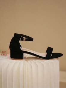 1 双时尚优雅的露趾低跟踝带凉鞋，适合青少年，夏季 - 黑色 - 查看 8