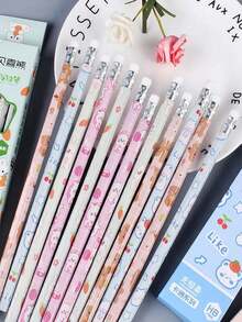 10支/20支可愛鉛筆（10支/盒）隨機顏色與款式，極具吸引力的創意學生文具，HB彩色鉛筆，書寫順滑，內建橡皮擦，學生考試鉛筆，適合素描與繪圖，專業美術鉛筆，辦公簽署用品，適合送給家人、朋友、同事的禮物，文具學校用品 - 隨機顏色 - 查看 14