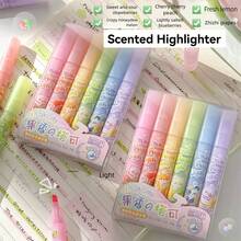 6/4/2/1pcs Set Fruit Scented Highlighter Pens, Soft Tip Pastel Color Highlighter Set, Quick Drying Highlighters Suitable For Diary, Painting, Doodle And Marking, Back To School - Sets - View 7