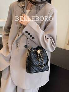 Túi xách nhỏ dáng xô, thêu hình thoi, dây xích, kiểu dáng thanh lịch dành cho nữ. - màu đen - Xem 6