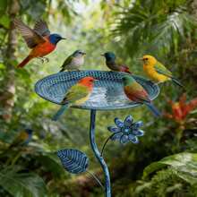 1 pezzo Vasca per uccelli in ferro vintage, vasca per uccelli da posizionare a terra, mangiatoia per uccelli con texture puntinata, decorazione vintage per terrazza e giardino, strumento interattivo per l'osservazione degli uccelli, regalo pensato per la Festa della Mamma per gli anziani - multicolore - Visualizzare 10