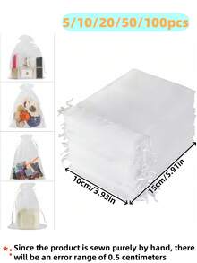 5/10/20/50/100 chiếc Túi vải organza nhiều màu, Túi đựng quà, Túi quà tặng, Đồ dùng gia đình, Túi đựng đồ bằng nylon, Đồ dùng tiệc tùng ngày lễ, Đồ dùng đám cưới, Bao bì trang trí quà tặng, Túi đựng đồ làm bánh, Bao bì phụ kiện trang sức, Túi dây rút quà tặng, Túi đựng trang sức quà tặng sinh nhật - Trắng - Xem 10