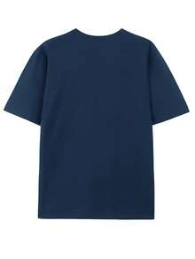 [Disney Official Genuine Authorization] Mickey Mouse And Friends Adult Signature T-Shirts Donald Duck Proto And Goofy Pattern, Short-Sleeved Round Neck Casual Summer Shirt, Machine Washable, Cartoon Design, Comfortable. - Màu xanh hải quân - Xem 2