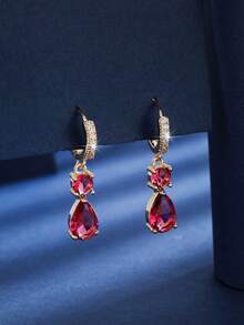 一对优雅的立方氧化锆水滴形吊坠耳环，适合女士参加派对和作为礼物赠送。 - W17872 - 查看 4