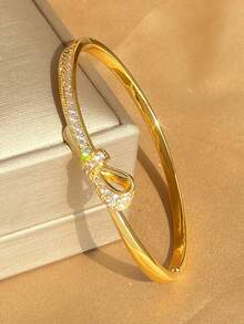 18K Gold Stainless Steel Elegant Sparkling Women's Bracelet, Suitable For Daily Wear, Party Accessory, Birthday Anniversary Gift, Halloween Christmas Thanksgiving Bohemian Style Daily Party Summer Jewelry Mom Gift Back To School Gift Birthday Wedding Gift - Multicolor - View 10