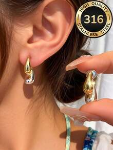 1 Paar hochwertige hypoallergene Wassertropfen Farbblock Gold & Silber Ohrstecker, 18K vergoldet, farbbeständig, bequem und vielseitig, minimalistisch, elegant, süß und modisch, hochwertige Damenohrringe geeignet für den täglichen Gebrauch oder Partys, Schmuckaccessoires, Sommerstrandurlaub, Reisen, tägliche Dekoration für Frauen, Kleidungskombination, Dating, Partys und andere Anlässe, kleines Geschenk für Freundinnen zu Feiertagen wie Jahrestagen - Gold - Übersicht 2