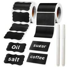 120pcs Reusable Waterproof Labels - Black Self-Adhesive Stickers, Suitable For Kitchen Containers, Spice Jars And Food Storage Boxes - Wave Pattern Design, Includes 1 White Chalk, Applicable For Mason Jars, Party Decorations, Crafts, Weddings, Storage, Glass Bottles, Home Kitchen Supplies (Essential For Kitchen Organization) - Multicolor - View 2