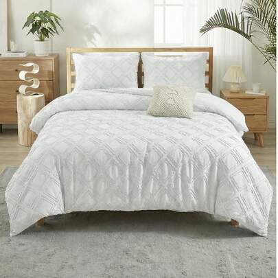 Bộ ga trải giường và vỏ gối họa tiết kim cương tối giản 2/3 món bằng nhung, chất liệu polyester siêu mềm mại, thoáng khí, cỡ lớn (1 vỏ chăn + 1/2 vỏ gối, không kèm ruột gối), phù hợp cho mọi mùa, mềm mại và thoải mái, thích hợp cho phòng ngủ gia đình, khách sạn, phòng ký túc xá (nam/nữ).