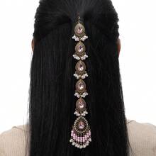 1pc Bohemian Style Geometric Water Drop Shaped Crystal Beaded Tassel Metal Fashion Hair Chain, Suitable For Holiday, Party, Outfit, Women Gift, Headpiece, Head Jewelry - Beaded Hair Chain - View 4