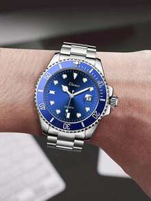 1件装水鬼设计男士腕表，时尚钢表带石英表 - 銀色 - 查看 6