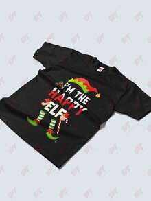Womens Im The Happy Elf Christmas Tee - Black - View 3