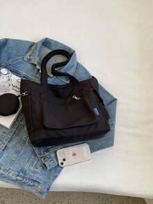 大容量男女通用手提包，带零钱包，1个装，新款韩版学院风中学生书包，休闲斜挎包，帆布斜挎包，女士包带零钱包，书包，大容量，便携，适合青少年女孩、女性、大学生，完美适用于办公室、大学、小学、中学、高中、工作、商务、通勤、购物、度假等场合。 - 黑色 - 查看 5