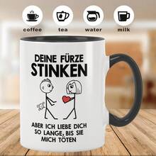 趣味德语短语马克杯 - “放屁真臭”（Die Furz Stinken），卡通人物设计，325毫升陶瓷咖啡杯，送给亲朋好友的趣味礼物，仅限手洗 - 白色 - 查看 3