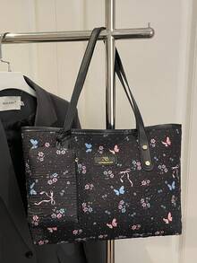 2026 New Arrival European And American Style Polka Dot & Bow Print Large Capacity Casual Shoulder Tote Bag For Women - Black - View 11