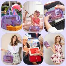 Aliceset - 2 bolsas grandes de maquillaje de estrellas transparentes de 12 x 5 x 8 pulgadas bonita bolsa de cosméticos con asa y bolsa de maquillaje mediana impermeable de PVC bolsa de - Púrpura - Ver 6