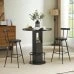 Three-Piece Bar Table And Stool Set, 31.5-Inch Round Table With Two Stools, Wooden Dining Table With Ring-Shaped Metal Footrests. Ideal For Restaurants, Cafes, Bars, Lounges, And Other Venues. Black - Black - View 9