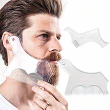 2pcs Men's Beard Trimming & Styling Comb Set, Black And Transparent 2pcs Men's Beard Grooming Tools With Built-In Comb For Multi-Line Trimming: Curved/Straight/Neckline/Goatee/Mustache - Beard Comb + brush - View 2