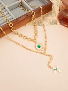 两件套波西米亚风水钻镶嵌向日葵十字架吊坠镂空Y字链项链，优雅奢华，适合婚礼、派对、日常休闲、情侣约会、女士节日生日等场合，百搭珠宝礼品。 - 金色 - 查看 7