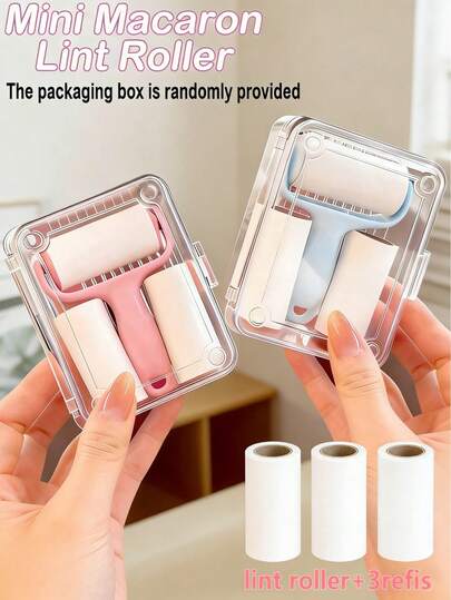1 Set Portable Mini Lint Roller Kit - 1 Roller Handle + 3 Replacement Rollers, Strong Adhesive For Pet Hair Removal, Easy To Use, Reusable Handle, No Power Needed For Pet/Clothes/Carpet/Car Seats, Essential For Pet Owners And Travel