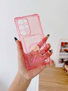 1pc Pink Quadrangular Shockproof TPU Phone Case With Personalized Letter Pattern, Compatible With IPhone, Android, Phones Including 17, 15 Pro Max, 14 Pro Max, A52 4G, A31 4G, A23, Note 11 Pro 4G, Note 12 4G, A54, A14, A54 - Multicolor - View 4