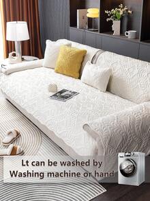 1件浪漫婚礼季刺绣毛绒沙发靠垫，纯色叶子花卉图案沙发套，防滑防刮，四季皆宜，易于清洁，节日装饰，适用于1/2/3/4人沙发 - 米色 - 查看 5