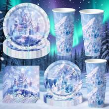 This Ice Snow Castle 50-Piece Disposable Tableware Set Includes 10 Dinner Plates, 10 Dessert Plates, 10 Paper Cups, And 20 Napkins. This Convenient Tableware Set Is Perfect For Camping, Picnics, Garden Barbecues, Baby Showers, Weddings, And Birthday Parties. - Multicolor - View 6