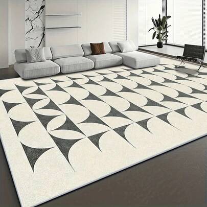 1 件装现代简约几何半圆形图案地毯。天鹅绒材质，重约 850 克，厚约 0.6 厘米。经久耐用，防滑，易于清洁。多种尺寸可选。适用于厨房/客厅/餐厅/卧室/阳台/浴室/书房。完美的家居装饰之选。