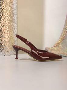新款春夏时尚女式尖头高跟鞋，踝带细跟酒红色简约休闲舒适浅口鞋 - 酒紅色 - 查看 5