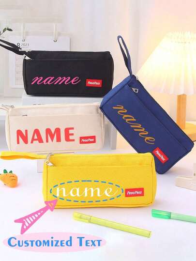Customized Text LOGO Minimalist Pencil Case, Large Capacity Stationery Bag, Stationery Box, Student Pencil Pouch For Men & Women, Back To School Gift, Exclusive Pencil Bag, Student Large Capacity Pencil Bag, Dirt-Resistant Minimalist Stationery Box, High-Quality Pencil Box, Stationery Pencil Bag