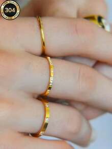 Nhẫn vuông vàng 14K đính 3 và 8 viên kim cương, kiểu dáng thời trang và sáng tạo, chất liệu thép không gỉ chống nước, không phai màu, thích hợp đeo hàng ngày, dự tiệc, làm quà tặng Ngày của Mẹ. - Vàng 2 - Xem 4