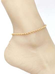 1pc Stainless Steel Gold Twist Anklet, Length 21.5-26.5cm, Women's Foot Jewelry - Gold - View 9