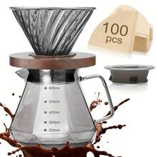 Bộ pha cà phê nhỏ giọt thủy tinh 600ml, bình thủy tinh borosilicate 20oz kèm 100 giấy lọc V02, tay cầm bằng gỗ óc chó và nắp thủy tinh, thích hợp cho gia đình, quán cà phê, nhà hàng và cắm trại ngoài trời, màu xám. - Nhiều màu - Xem 7