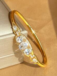 18K Gold Plated Stainless Steel Elegant And Sparkling Zirconia Women's Bracelet Suitable For Daily Wear, Party Accessories, Birthday And Anniversary Gifts Halloween Christmas Thanksgiving Boho Jewelry Daily Party Summer Jewelry Mom Gift, Back To School Gift Birthday Wedding Gift - Multicolor - View 10