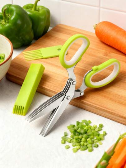 Tijeras de cocina de acero inoxidable - Picador multifuncional de cebolla y hierbas, apto para parrilla y uso en interiores, incluye funda protectora y limpiador incorporado, duradero