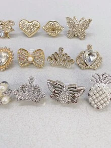 6 Stücke goldene und silberne Kronen- und Herz-ABS-Schuhband-Anhänger für Damen-Sneaker, Strass-Schmetterling-Schuhband-Schnallen, DIY-Dekorationen, Schuhclips-Zubehör - Verschiedenfarbig - Übersicht 8