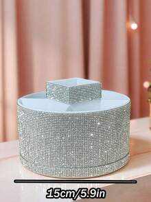 1pc Rhinestone Rotating Makeup Organizer Box, Large Capacity, Multicolor Rhinestone Encrusted Surface, Luxurious Sparkling Style, Hexagonal Pillar Shape, Neat Edges, Cosmetic Tool Container, Suitable For Bedroom Vanity, Dressing Room Desk - Multicolor - View 13