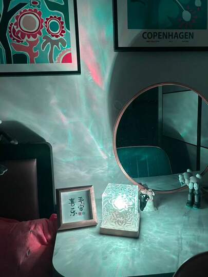 1个心形波浪投影氛围灯，适合小女孩/青少年，浪漫氛围灯，水波反射灯，直播装饰灯，卧室氛围灯，带遥控器和触摸调节模式