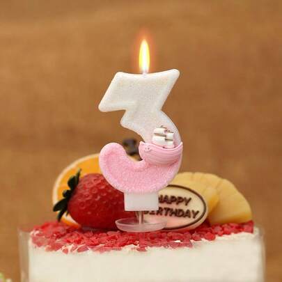 1支数字生日蜡烛，粉色帆船生日蛋糕蜡烛，浅粉色闪光蛋糕装饰，适合女孩和女士周年纪念庆祝用品