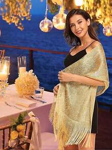 Women's Golden Sparkly Shrug - 1pc Boho Style For Formal Occasions, Prom, Party & Bridesmaid Looks - Vàng - Xem 5