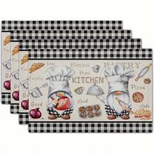 4pcs Chef Gnome Placemats Buffalo Plaid Kitchen Cooking Farmhouse Placemats Suitable For Home Kitchen Table Decoration And Supplies 12 X 18inch Dining Table Mats For Dining, Holiday Table Setting, Rustic Decor, Farmhouse Style, Durable Dining Accessories, Polyester Placemats, Rectangular Placemats, Farmhouse Lovers, Holiday Hosts - 4pc - 查看 1