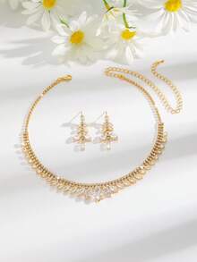 3pcs Luxury Geometric Necklace, Handmade Inlaid Rhinestone, Shiny Fashion Daily Wear Jewelry Women Luxury Geometric Necklace, Handcrafted Shiny Rhinestone Inlay, Elegant Everyday Jewelry - Multicolor - View 4