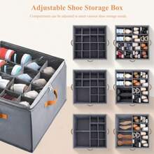 Paquete de 2 organizadores de zapatos para clóset caja de almacenamiento plegable con divisores ajustables capacidad para 32 pares tablero Oxford y polipropileno cubeta gris apilable - Gris - Ver 5