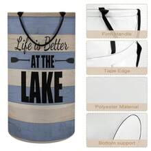 Life Is Better at Lake - Cesta grande de lavandería para lavandería plegable alta con asas para viajes baño universidad - Estilo - Ver 4