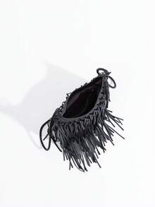 复古个性流苏多层斜挎包，适合街头、派对、聚会等场合 - 黑色 - 查看 4
