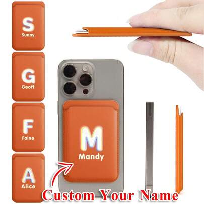 Porta-cartões magnético personalizado para celular - Carteira de couro PU para cartões de crédito e identidade com ímã, compatível com iPhone 17/16/15/14/13/12 Pro Max e série Air. Personalize com seu nome/texto. Ideal para uso diário e viagens.