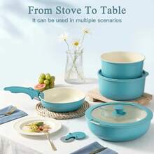 GiPP 11Pcs Pots And Pans Set With Detachable Handle, Pans Set With Ceramic Non-Stick Coating, Induction Stackable Cooking Pots Set, Mobile Cookware Set Ovenproof - View 4