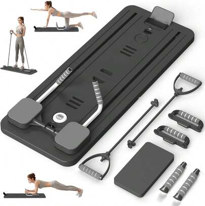 Multifunktionaler Bauchtrainer Bauchroller Brett, Pilates Brett Heimtrainingsgerät, automatischer Rückfederungs-Bauchtrainer mit Widerstandsband P8PQ