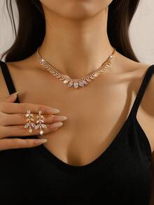 3pcs Luxury Geometric Necklace, Handmade Inlaid Rhinestone, Shiny Fashion Daily Wear Jewelry Women Luxury Geometric Necklace, Handcrafted Shiny Rhinestone Inlay, Elegant Everyday Jewelry - Multicolor - View 1